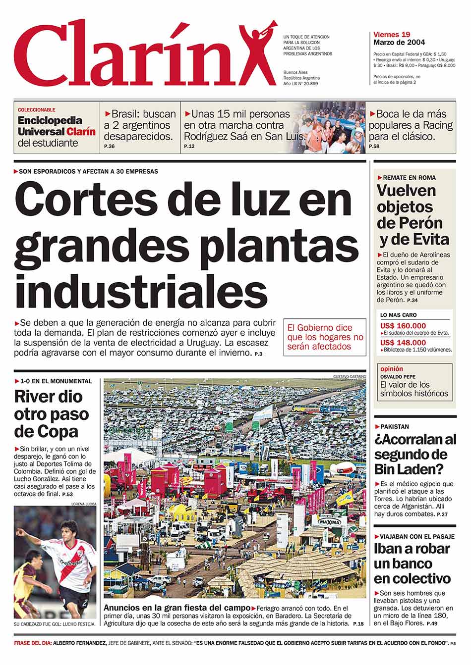 Tapa Clarin fecha 2004-03-19